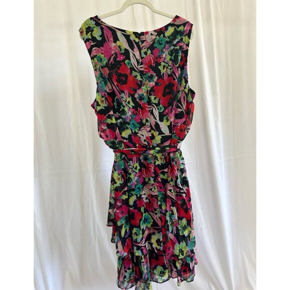 Tahari ASL Women's Plus 24W bright floral wrap front dress with ruffled skirt - Picture 2 of 13